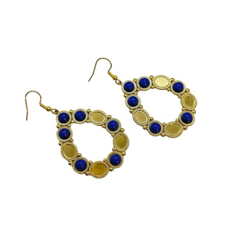 earrings steel gold oval with blue stone1